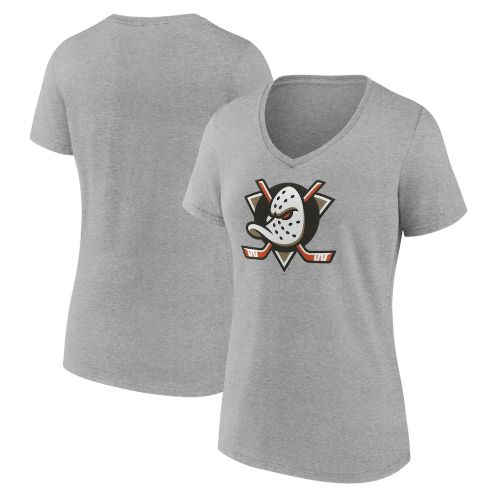 Anaheim Ducks Women's Primary Logo V-Neck T-Shirt – Gray