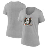 Anaheim Ducks Women's Primary Logo V-Neck T-Shirt – Gray