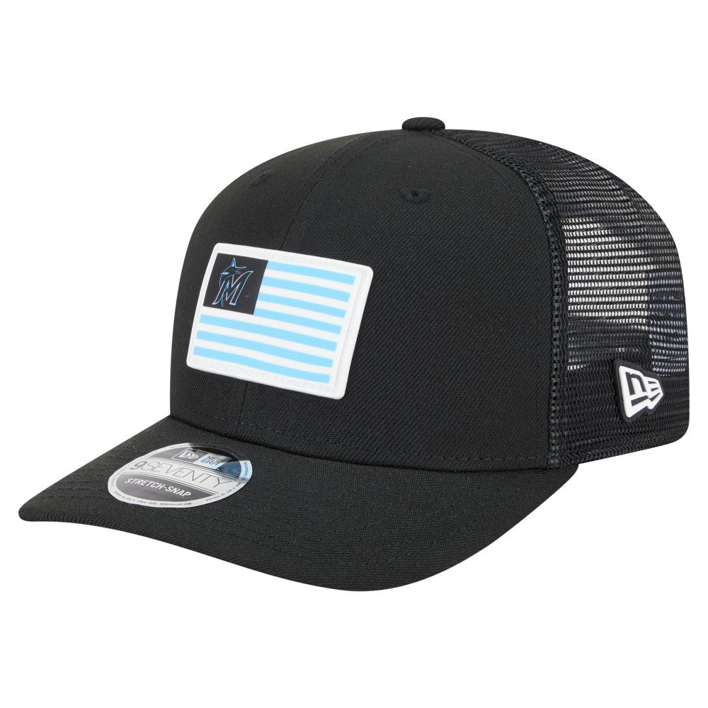 Miami Marlins Flag 9SEVENTY Stretch-Snap Hat Black | New Era
