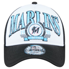 Miami Marlins Distressed 9FORTY A-Frame Adjustable Trucker Hat Black | New Era