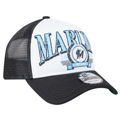 Miami Marlins Distressed 9FORTY A-Frame Adjustable Trucker Hat Black | New Era