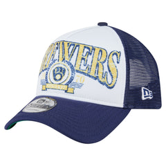 Milwaukee Brewers Distressed 9FORTY A-Frame Adjustable Trucker Hat White | New Era