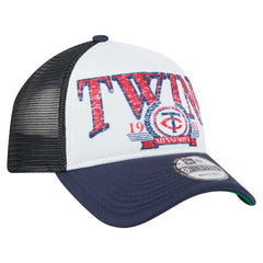 Minnesota Twins Distressed 9FORTY A-Frame Adjustable Trucker Hat White/Navy | New Era