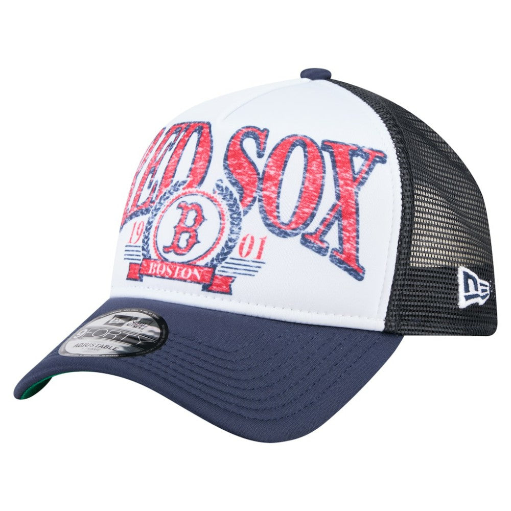 Boston Red Sox Distressed 9FORTY A-Frame Adjustable Trucker Hat Navy | New Era