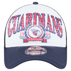 Cleveland Guardians Distressed 9FORTY A-Frame Adjustable Trucker Hat White/Navy | New Era