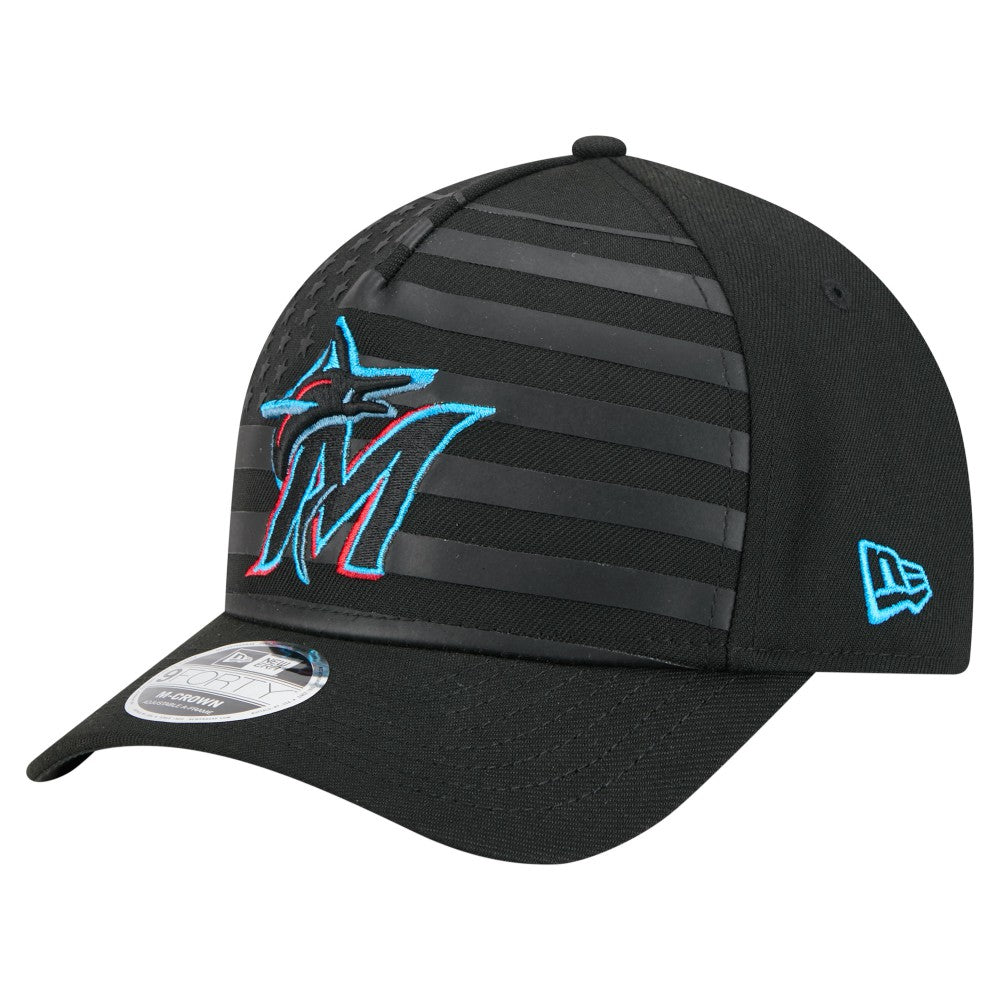 Miami Marlins American Flag 9FORTY M-Crown A-Frame Adjustable Hat Black | New Era