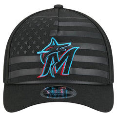 Miami Marlins American Flag 9FORTY M-Crown A-Frame Adjustable Hat Black | New Era