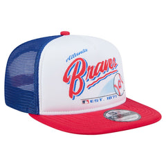 Atlanta Braves Retro Script Trucker 9FIFTY Snapback Hat White/Red | New Era