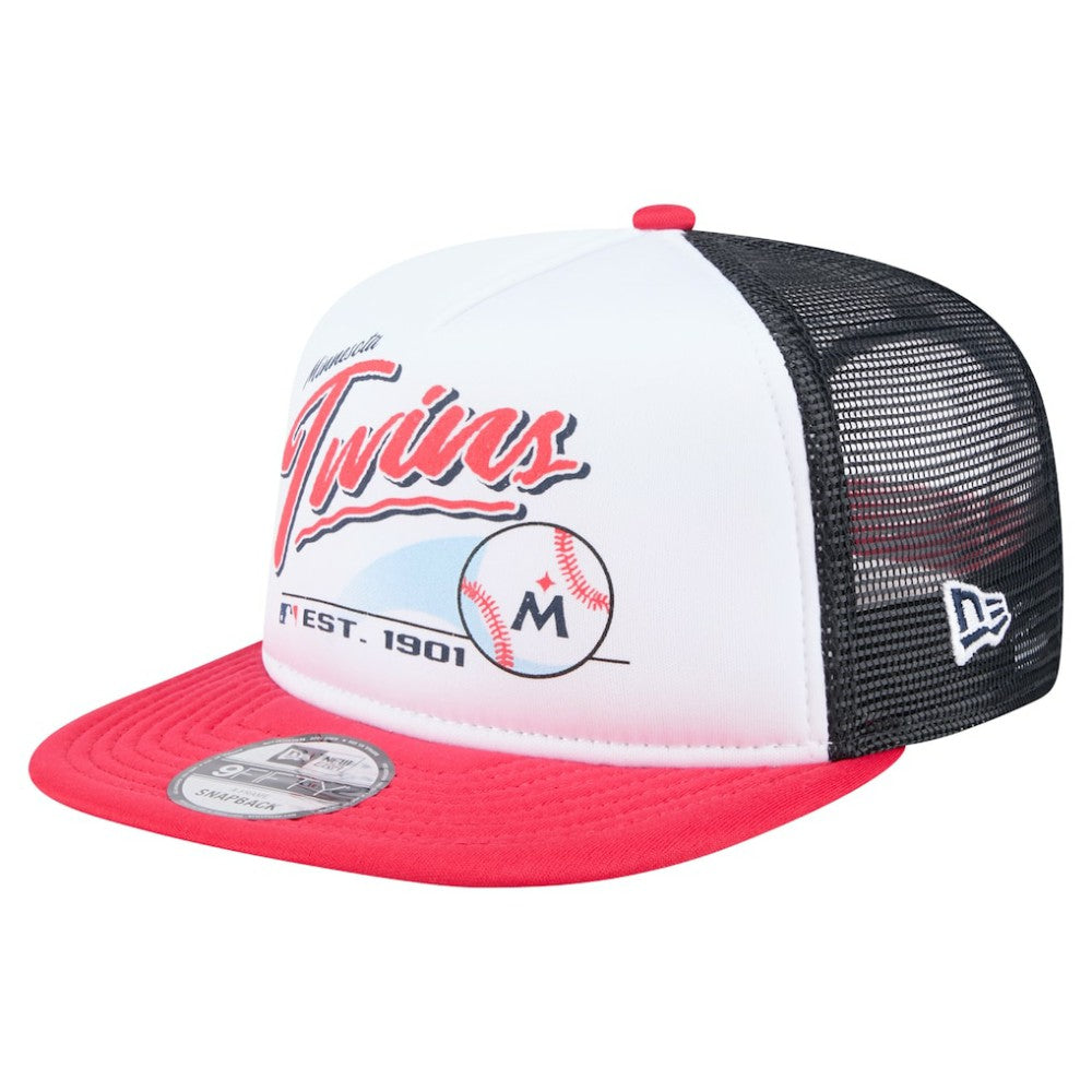 Minnesota Twins Retro Script Trucker 9FIFTY Snapback Hat White/Red | New Era