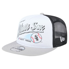 Chicago White Sox Retro Script Trucker 9FIFTY Snapback Hat White/Gray | New Era