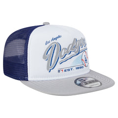 Los Angeles Dodgers Retro Script Trucker 9FIFTY Snapback Hat White/Gray | New Era