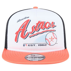 Houston Astros Retro Script Trucker 9FIFTY Snapback Hat White/Orange | New Era