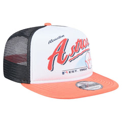 Houston Astros Retro Script Trucker 9FIFTY Snapback Hat White/Orange | New Era