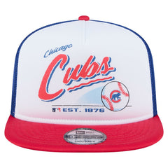 Chicago Cubs Retro Script Trucker 9FIFTY Snapback Hat White/Red | New Era