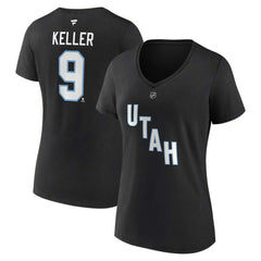 Clayton Keller Utah Mammoth Fanatics Women's Authentic Stack Name & Number V-Neck T-Shirt Black
