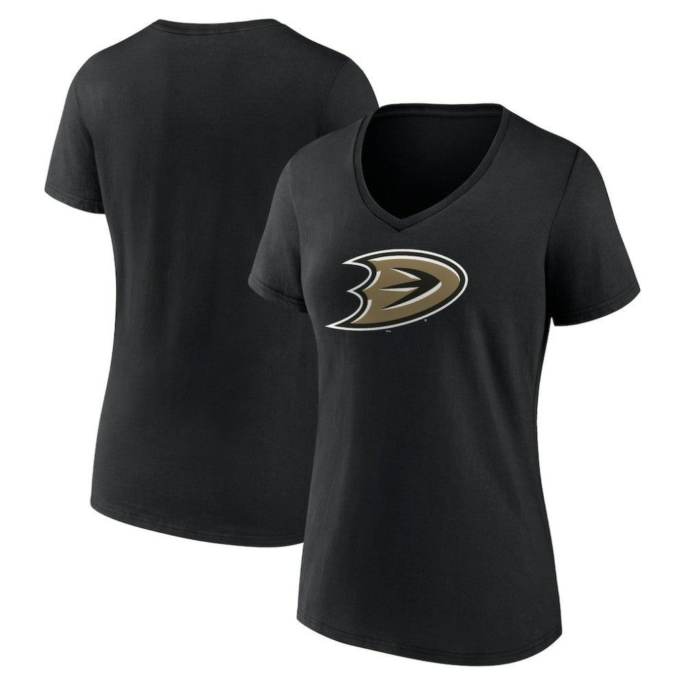 Anaheim Ducks Women's Secondary Logo V-Neck T-Shirt – Black