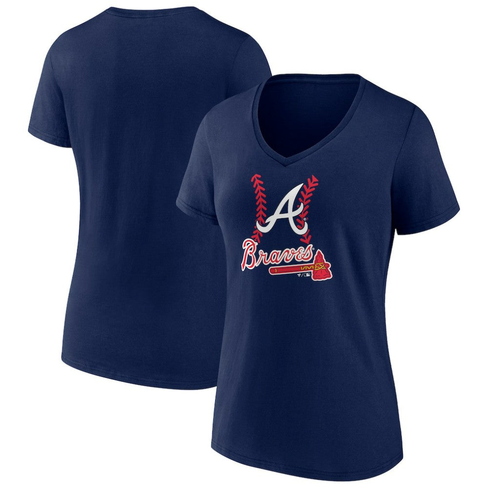 Atlanta Braves Women's Fastball V-Neck T-Shirt Navy