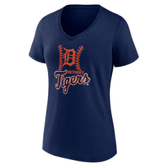 Detroit Tigers Women's Fastball V-Neck T-Shirt Navy