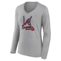 Atlanta Braves Women's Fastball Long Sleeve V-Neck T-Shirt Gray