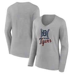 Detroit Tigers Women's Fastball Long Sleeve V-Neck T-Shirt Gray