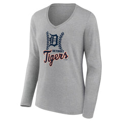 Detroit Tigers Women's Fastball Long Sleeve V-Neck T-Shirt Gray