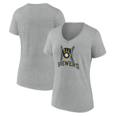 Milwaukee Brewers Women's Fastball V-Neck T-Shirt Gray