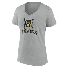 Milwaukee Brewers Women's Fastball V-Neck T-Shirt Gray
