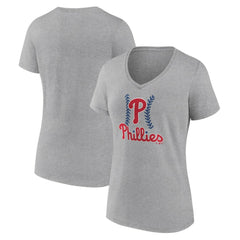 Philadelphia Phillies Women's Fastball V-Neck T-Shirt Gray