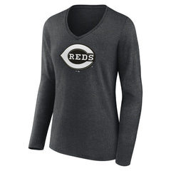 Cincinnati Reds Women's Monochrome Long Sleeve V-Neck T-Shirt Charcoal