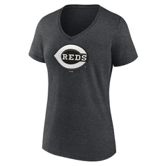 Cincinnati Reds Women's Monochrome V-Neck T-Shirt Charcoal