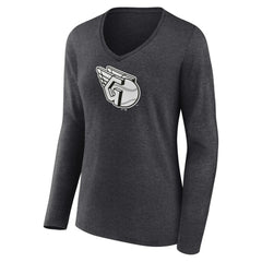 Cleveland Guardians Women's Monochrome Long Sleeve V-Neck T-Shirt Charcoal