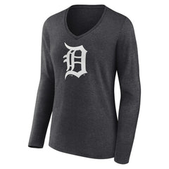 Detroit Tigers Women's Monochrome Long Sleeve V-Neck T-Shirt Charcoal