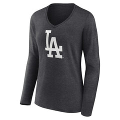 Los Angeles Dodgers Women's Monochrome Long Sleeve V-Neck T-Shirt Charcoal