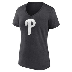 Philadelphia Phillies Women's Monochrome V-Neck T-Shirt Charcoal