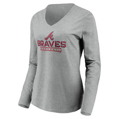 Atlanta Braves Women's Evanston Stencil Long Sleeve V-Neck T-Shirt Gray