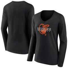Baltimore Orioles Women's Stellar Long Sleeve V-Neck T-Shirt Black