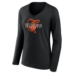 Baltimore Orioles Women's Stellar Long Sleeve V-Neck T-Shirt Black
