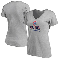 Chicago Cubs Women's Evanston Stencil V-Neck T-Shirt Gray