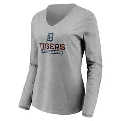 Detroit Tigers Women's Evanston Stencil Long Sleeve V-Neck T-Shirt Gray