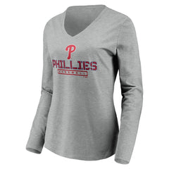 Philadelphia Phillies Women's Evanston Stencil Long Sleeve V-Neck T-Shirt Gray