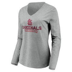 St. Louis Cardinals Women's Evanston Stencil Long Sleeve V-Neck T-Shirt Gray