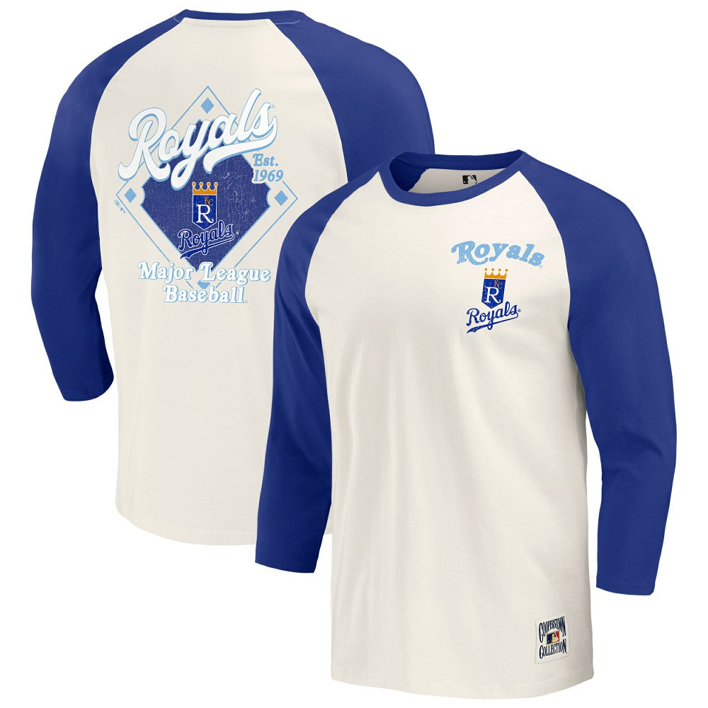Kansas City Royals Darius Rucker Collection Cooperstown Collection Raglan 3/4-Sleeve T-Shirt Royal/White