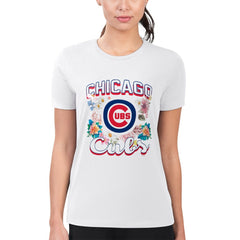 Chicago Cubs G-III 4Her by Carl Banks Women's Super-Slim Fit Lightweight Flowers Graphic T-Shirt White