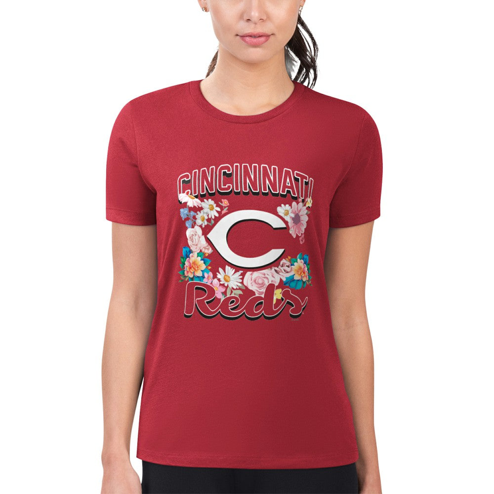 Cincinnati Reds G-III 4Her by Carl Banks Women's Super-Slim Fit Lightweight Flowers Graphic T-Shirt Red