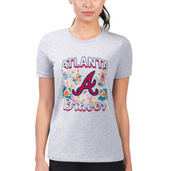 Atlanta Braves G-III 4Her by Carl Banks Women's Super-Slim Fit Lightweight Flowers Graphic T-Shirt Heather Gray