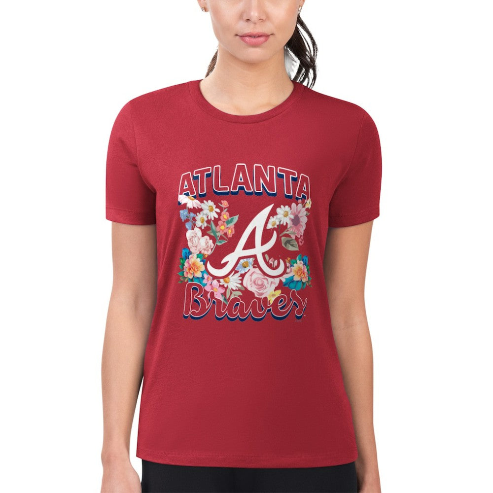 Atlanta Braves G-III 4Her by Carl Banks Women's Super-Slim Fit Lightweight Flowers Graphic T-Shirt Red