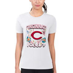 Cincinnati Reds G-III 4Her by Carl Banks Women's Super-Slim Fit Lightweight Flowers Graphic T-Shirt White