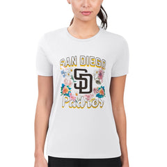 San Diego Padres G-III 4Her by Carl Banks Women's Super-Slim Fit Lightweight Flowers Graphic T-Shirt White