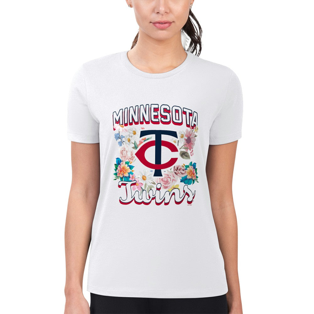 Minnesota Twins G-III 4Her by Carl Banks Women's Super-Slim Fit Lightweight Flowers Graphic T-Shirt White