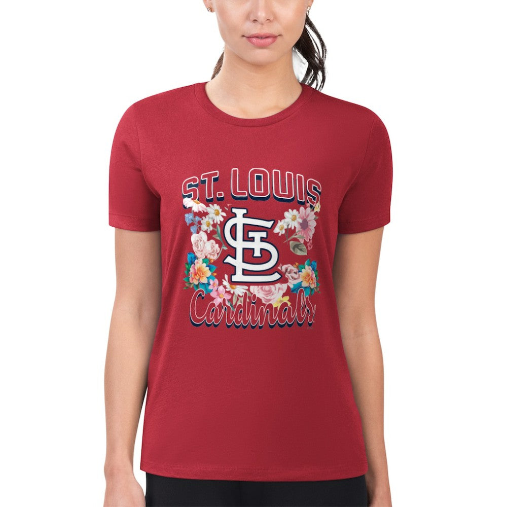 St. Louis Cardinals G-III 4Her by Carl Banks Women's Super-Slim Fit Lightweight Flowers Graphic T-Shirt Red